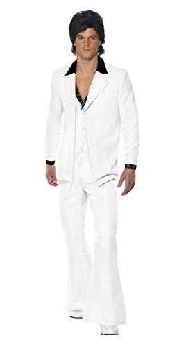 Smiffys Adult Men's 1970's Suit Costume, Jacket With Mock Shirt and Waistcoat and Trousers, 70 Disco, Serious Fun ,Large