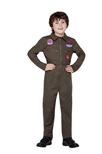 Smiffys 50936L Officially Licensed Top Gun Toddler Costume, Boys, Khaki, L - Size 42"-44"