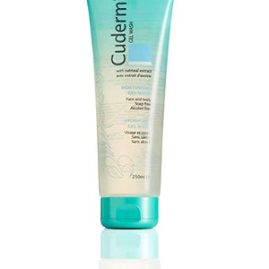 Cuderm Gel Wash 250ml (Soap Free) All Over Face and Body Wash [Suitable for Dry Skin, Sensitive, Eczema] Colloidal Oatmeal - Hypoallergenic - Vegan Certified - Alcohol Free 0% - Cruelty Free (PETA)