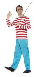 Smiffys Men's Where's Wally? Costume, Top, Trousers, Glasses & Hat, Colour: Red and White, Size: M, 34591