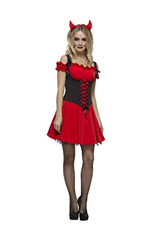 Fever Adult Women's Wicked Devil Costume, Dress, Attached Underskirt and Horns, Halloween, Size M, 30886
