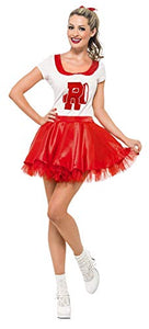 Smiffys Women's Sandy Cheerleader Costume, Skirt & Top, Size: M, Color: White and Red, 25873
