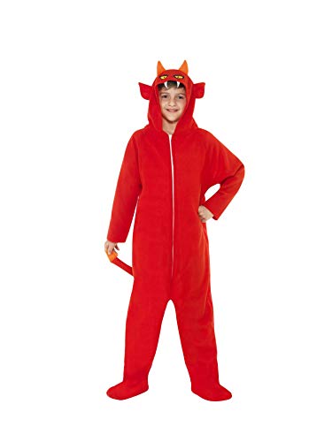 Smiffy's Children's Unisex All In One Devil Costume, Jumpsuit with Hood, Party Animals, Colour: Red, Size: S, 55011