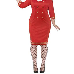 Smiffys Adult Women's Air Hostess Costume, Dress, Neckscarf and Hat, Icons and Idols, Serious Fun, Size: XXXL, 24638