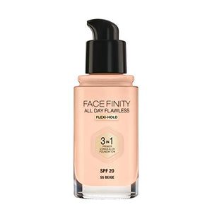 Max Factor Facefinity 3-in-1 All Day Flawless Foundation, SPF 20, 55 Beige (Packaging May Vary)