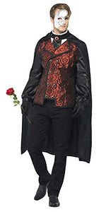 Smiffys Adult men's Dark Opera Masquerade Costume, Cape, Mock Shirt, Mask, Gloves and Faux Rose, Carnival of the Damned, Halloween, Size L, 24574