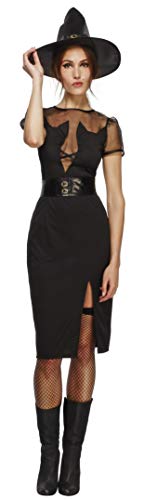 Fever Adult Women's Enchanting Cat Witch Costume, Dress, Belt and Hat, Halloween, Size M, 43503