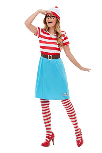 Smiffys 50281S Officially Licensed Where's Wally Wenda Costume, Women, Red & White, S - UK Size 08-10