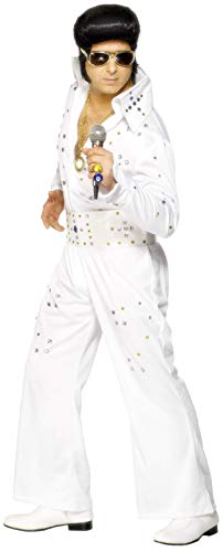 Smiffys Men's Elvis Costume, Jumpsuit and Belt, Size: M, Colour: White, 29142