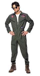 Smiffys Top Gun Costume Jumpsuit Name Tags and Glasses (Green) XL