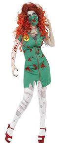 Smiffys Women’s Zombie Scrub Nurse Costume, Dress & Facemask, Zombie Alley, Colour: Green , Size: M, 24373