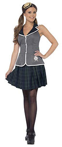 Smiffys Adult Women's Prefect Costume, Top, Pleated Skirt and Mini Boater Hat, Skool Days, Serious Fun, Size: L, 43488