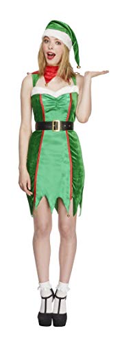 Fever Women's Naughty Elf Costume, Dress, Belt and Hat, Elf, Size: S, Colour: Green and Red, 43509