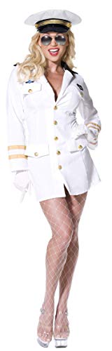 Smiffy's Women's Top Gun Officer, Dress, Hat & Gloves, Top Gun, Colour: White, Size: M, 32746