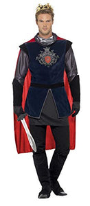 Smiffys King Arthur Deluxe Costume, Black, with Top, Cape, Gloves, Boot Covers and Crown - Multicolored - L