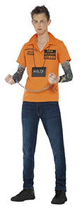 Smiffys Teen's Convict Instant Kit, Shirt, Tattoo Sleeves, Chains, Letterboard & Chalk, Size: S, Colour: Orange, 44346