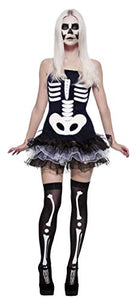 Fever Adult Women's Skeleton Costume, Tutu Dress with Detachable Clear Straps, Halloween, Size L, 31969