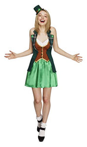 Fever Adult Women's St Patricks Costume, Jacket, Skirt, Attached Underskirt and Mini Hat, Around the World, Size S, 43493