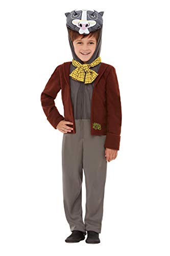 Smiffys 48782S Officially Licensed Wind in The Willows Badger Deluxe Costume, Boys, Brown, S - Age 4-6 years