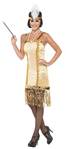 Smiffys Women's Charleston Flapper Costume, Dress and Headpiece, Size: S, Colour: Gold, 29188