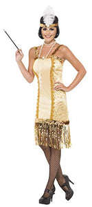 Smiffys Women's Charleston Flapper Costume, Dress and Headpiece, Size: S, Colour: Gold, 29188
