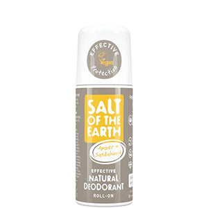 Natural Deodorant Roll On by Salt of the Earth, Amber & Sandalwood - Vegan, Long Lasting Protection, Leaping Bunny Approved, Made in the UK - 75ml