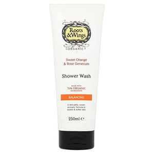 Roots & Wings Organic Balancing Sweet Orange and Rose Geranium Shower Wash 250ml