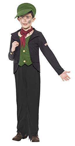 Smiffys Children's Chimney Sweep Costume, Top, Trousers, Hat & Scarf, Horrible Histories, Colour: Black and Green, Size: L, 27032