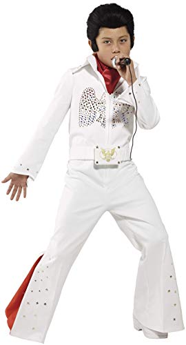 Smiffys Children's Elvis Costume, Jumpsuit & Scarf, White, M - Age 7-9 years