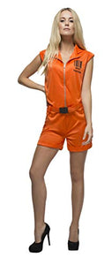 Fever Adult Women's Convict Queen Jailbird Prisoner Costume, Playsuit and Belt, Robers, Size M, 24634
