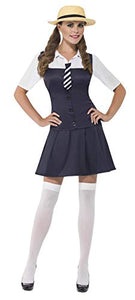 Smiffys School Girl Costume, Dress,Tie and Boater Hat, Size: XS, Colour: Navy and White, 31105