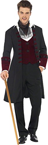 Fever Adult men's Gothic Vamp Costume, Coat, Mock Waistcoat and Cravat, Halloween, Size L, 21323