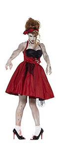 Smiffys Adult Women's Zombie 50's Rockabilly Costume, Dress with Latex Rib and Headband, Zombie Alley, Halloween, Size: L, 44369