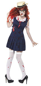Smiffys Women's Zombie College Student, Dress & Hat, High School Horror, Size: L, Colour: Navy, 40064