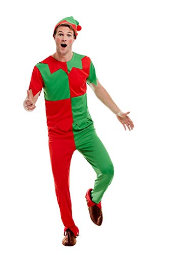 Smiffys 51025L Elf Costume, Men, Green & Red, L - Size 42"-44"