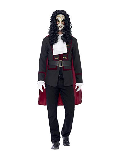 Smiffys Adult Men's Venetian Highwayman Costume, Jacket, Cape and Collar, Carnival of the Damned, Halloween, Size: L, 43744