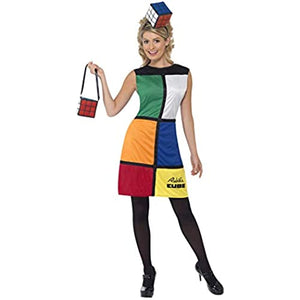 Smiffys Adult Women's Rubik's Cube Costume, Dress, Headband and Bag, Rubik's Cube, Serious Fun, Size: S, 38791
