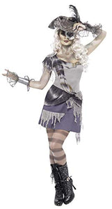 Smiffys Women's Madame Voyage Costume, Dress, Hat & Eye Patch, Size: M, Color: Grey, 28407