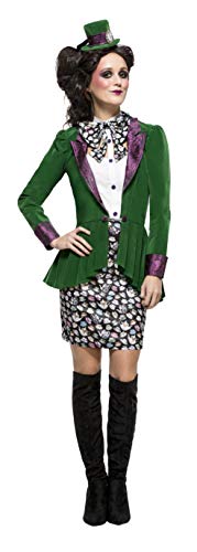 Fever Women's Eccentric Hatter Costume, Skirt, Blouse, Jacket & Hat, Size: S, Colour: Green, 44532