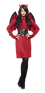 Smiffys Adult Women's Economy Devil Costume, Dress, Wings, Belt and Horns, Legends of Evil, Halloween, Size L, 43730