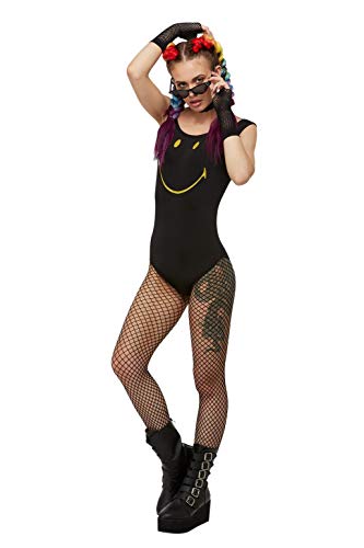 Smiffys 52324M Officially Licensed Smiley Bodysuit, Women, Black, M - UK Size 12-14