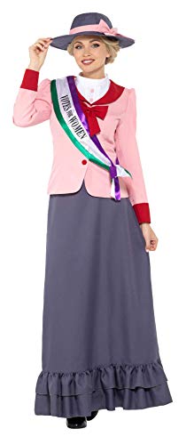 Smiffy's Deluxe Victorian Suffragette Costume, Grey & Pink, S - UK size 08-10