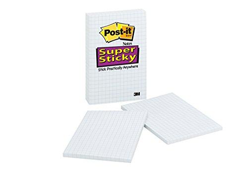 Post-it Super Sticky Notes, 4 in x 6 in, White with Blue Grid, 2 Pads/Pack, 50 Sheets/Pad (4621-2SSGRID)