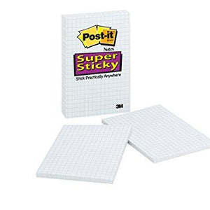 Post-it Super Sticky Notes, 4 in x 6 in, White with Blue Grid, 2 Pads/Pack, 50 Sheets/Pad (4621-2SSGRID)