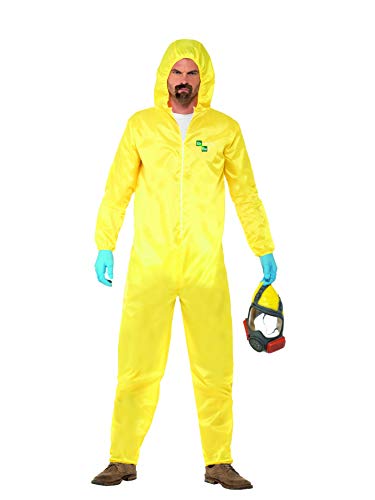 Smiffys Men's Breaking Bad Costume, Hazmat Suit, Latex Mask, Gloves & Goatee, Size: L, Colour: Yellow, 20498