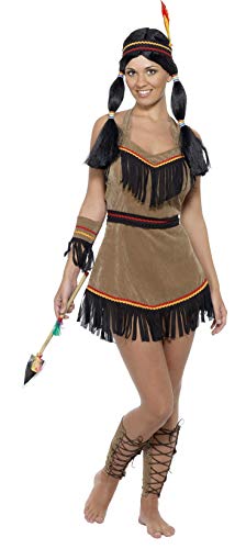 Smiffy's Women's Native American Indian Costume, Dress, Belt, Headband, Armband and Leg Cuffs, Size: S, Colour: Brown, 31882