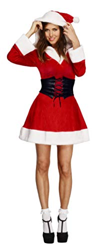 Fever Adult Women's Hooded Santa Costume, Dress, Attached Underskirt, Hood and Belt, Christmas, Size L, 36988
