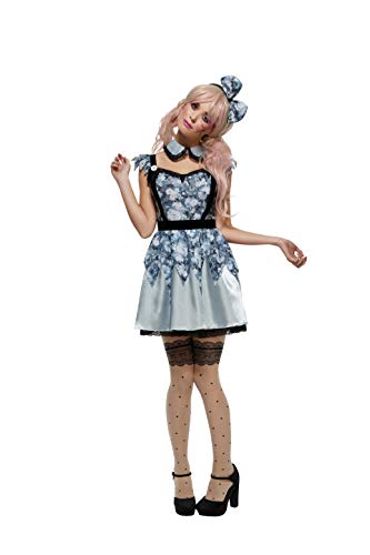 Fever Women's Broken Doll Annie Costume, Dress, Collar & Bow Headband, Size: S, Colour: Grey, 44543