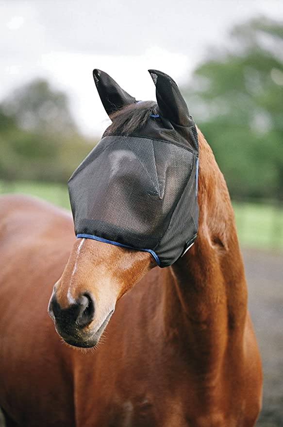 equilibrium Field Relief Midi Fly Mask With Ears Black Blue - Easy Stretch UV Sun Protection and SPF Properties