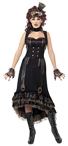 Smiffys Adult Women's Steam Punk Vamp Costume, Dress with Mock Waist Cincher and Buckle Detail, Halloween, Size S, 24493